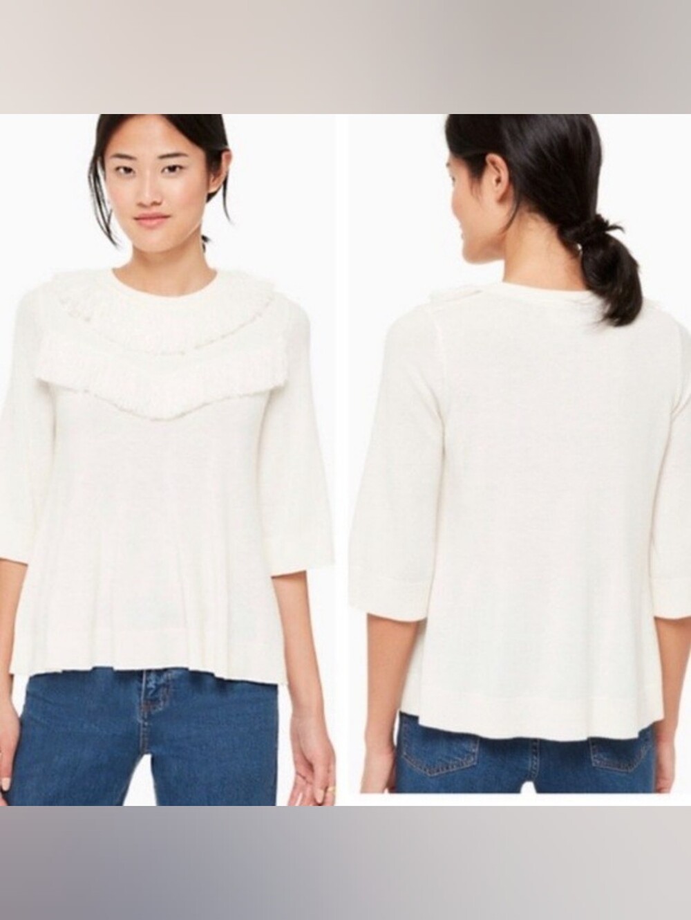 Kate SpadeBroome Street Fringe Pullover Sweater in French Cream Size Small